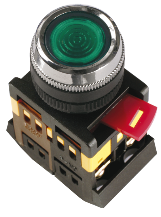 Кнопка ABLFS-22 d22мм с подсветкой/неон 240В 1з+1р зеленая ИЭК