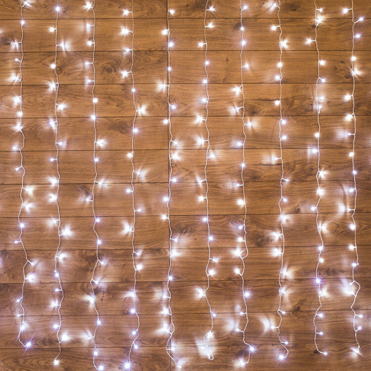 РАСПРОДАЖА Гирлянда-штора эл. (LED)  2x2,5м, свечение с динамикой, прозр. провод, 230 В, диоды БЕЛЫЕ