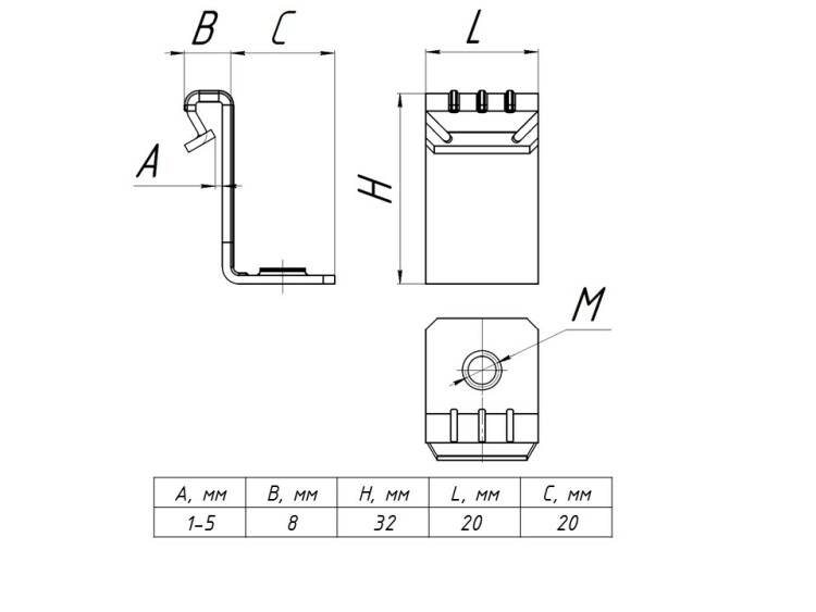 Вертикальный балочный зажим 1-5мм с отгибом и резьбой М6 EKF