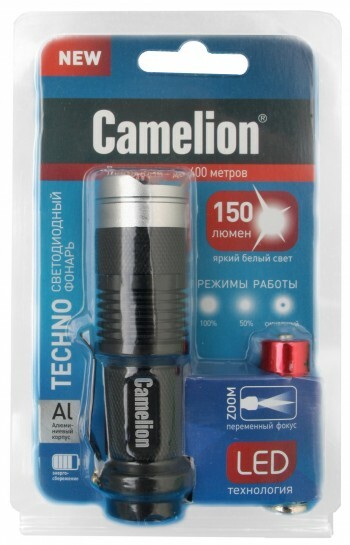 Camelion LED5135  (фонарь, черный, LED XPE, ZOOM, 3 реж 1XLR6 в компл., алюм.,откр. блистер)