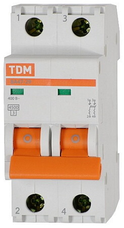 Выключатель автомат. 2-пол. (2P)   8А D  4,5кА ВА47-29 TDM Electric