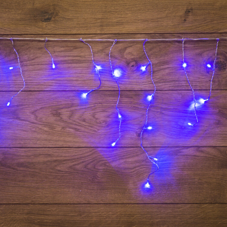 РАСПРОДАЖА Гирлянда-бахрома эл. (LED) ширина 1,8м (18 нитей 0,1-0,5м) синий свет, прозр.провод IP20