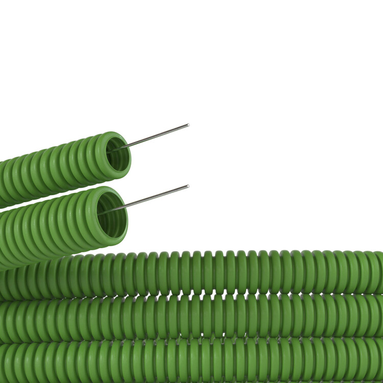 Труба гофрир. ПВХ гибкая d20мм зеленая с протяжкой легкая (100м) ДКС