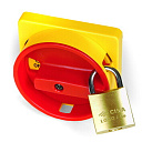 Желтая площадка 67х67 - красная ручка с д.22мм  с замком для серии АМ-Концевые и позиционные выключатели - купить по низкой цене в интернет-магазине, характеристики, отзывы | АВС-электро
